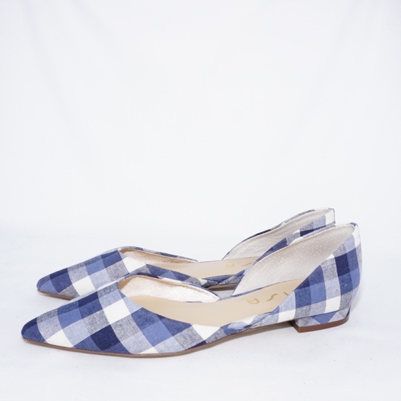 Unisa Blue & White Plaid D'Orsay Pointed-Toe Flats, Size 8 - Picture 6 of 8